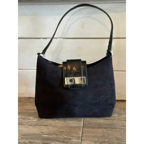 Salvatore Ferragamo Black Suede with Leather Trim Shoulder Bag - Picture 2 of 13